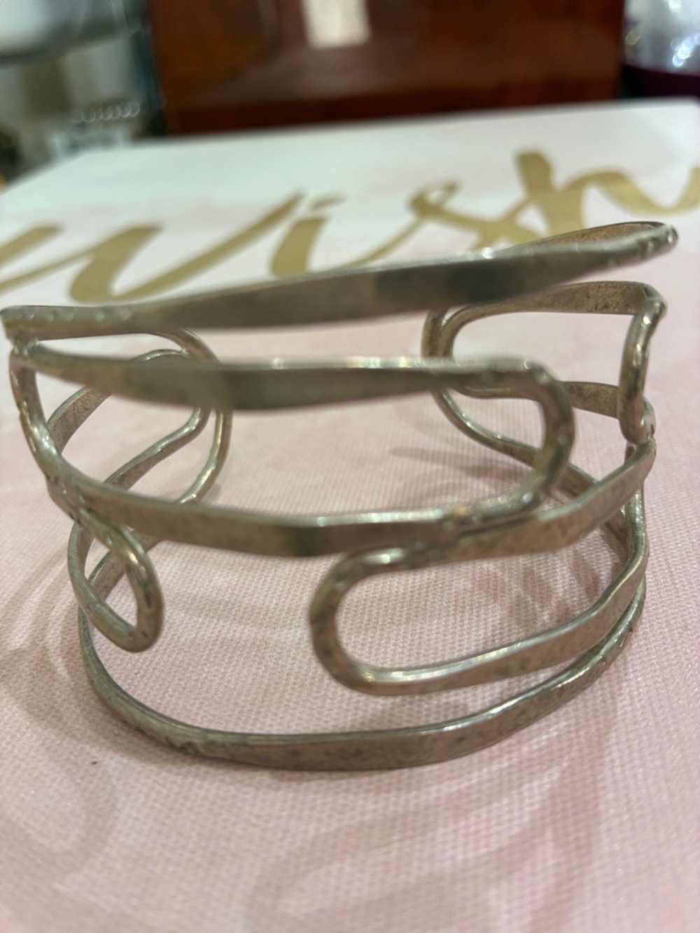 Bracelet cuff light gold to copper tone wrap wire design adjustable